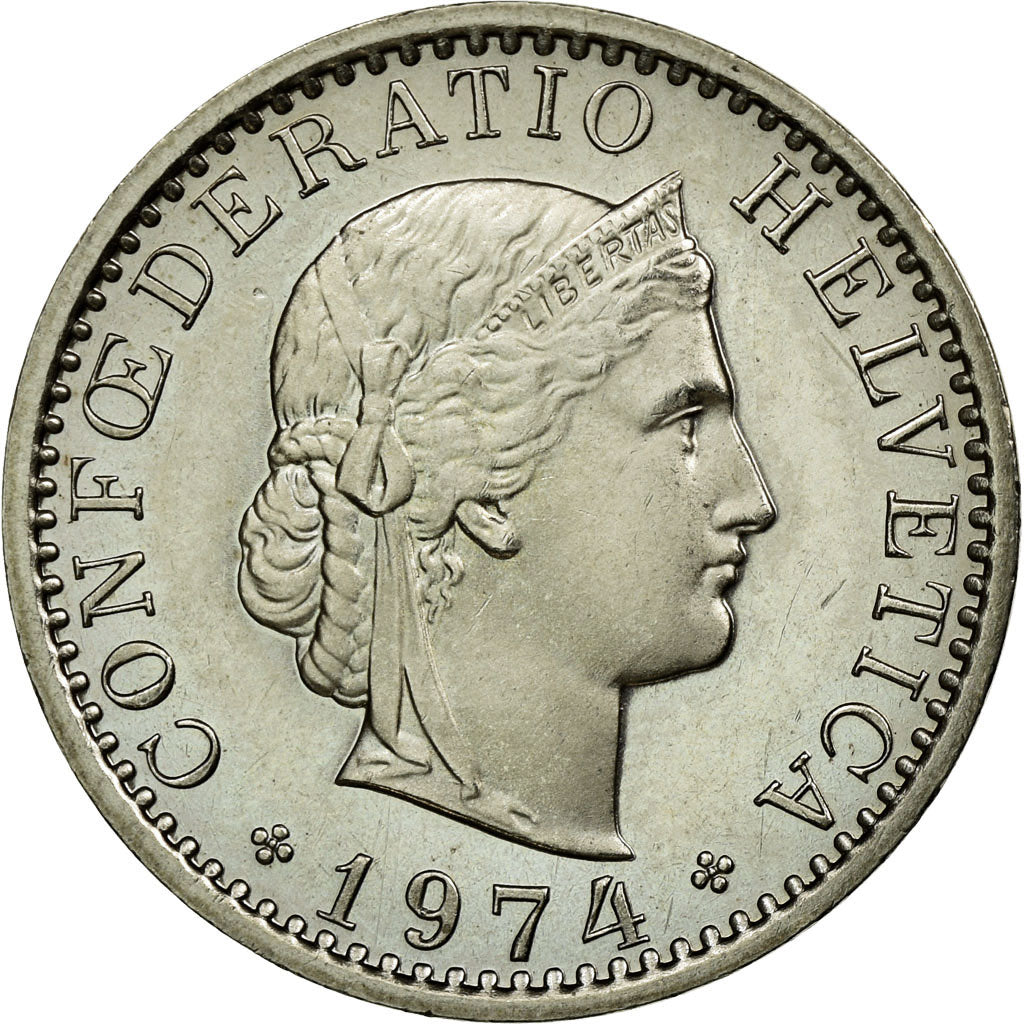 Coin, Switzerland, 20 Rappen, 1974, Bern, MS(63), Copper-nickel, KM:29a