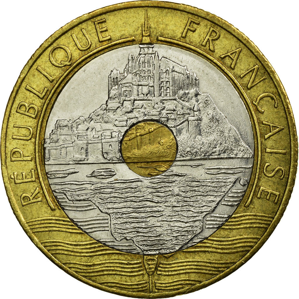 Moneta, Francia, Mont Saint Michel, 20 Francs, 1995, Paris, BB, Tri-metallico