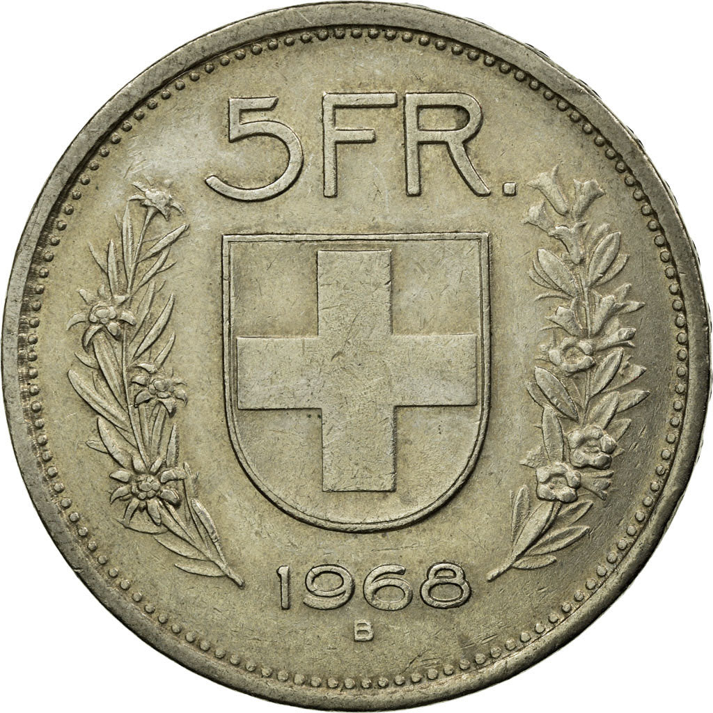Coin, Switzerland, 5 Francs, 1968, Bern, EF(40-45), Copper-nickel, KM:40a.1