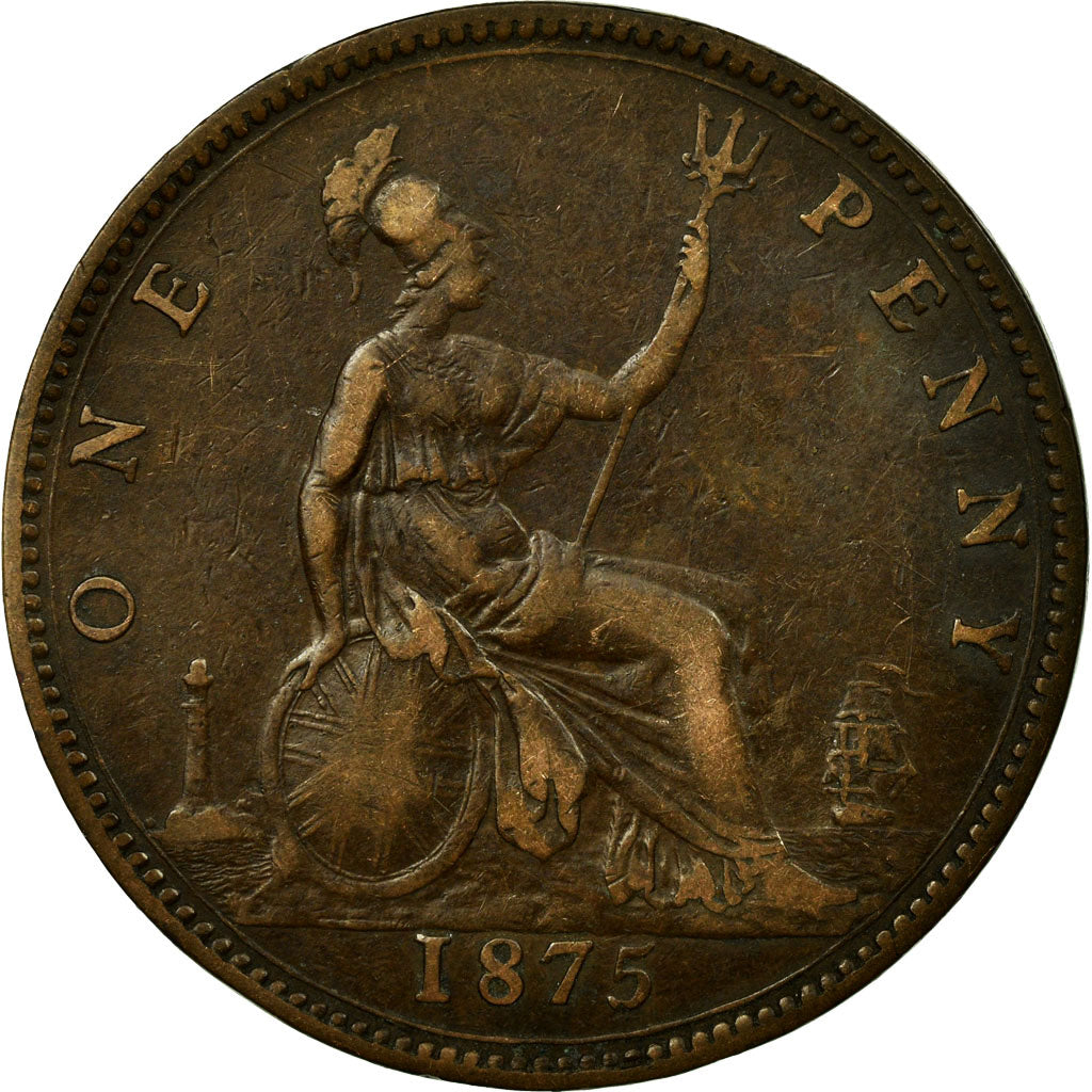 Coin, Great Britain, Victoria, Penny, 1875, EF(40-45), Bronze, KM:755