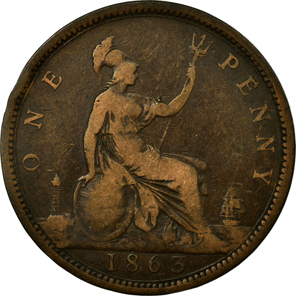 Monnaie, Grande-Bretagne, Victoria, Penny, 1863, TB, Bronze, KM:749.2