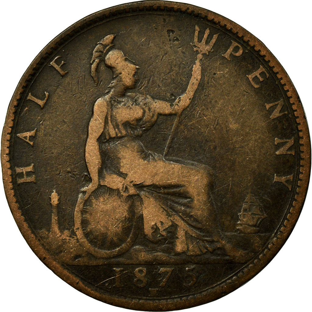 Monnaie, Grande-Bretagne, Victoria, 1/2 Penny, 1875, TTB, Bronze, KM:754