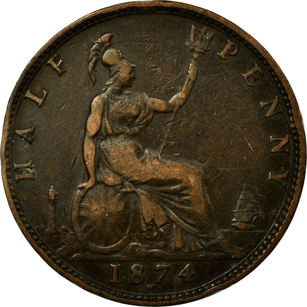 Monnaie, Grande-Bretagne, Victoria, 1/2 Penny, 1874, Paris, TB+, Bronze, KM:754