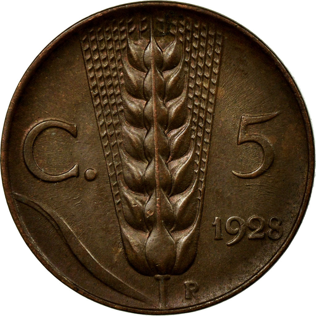 Coin, Italy, Vittorio Emanuele III, 5 Centesimi, 1928, Rome, AU(55-58), Bronze