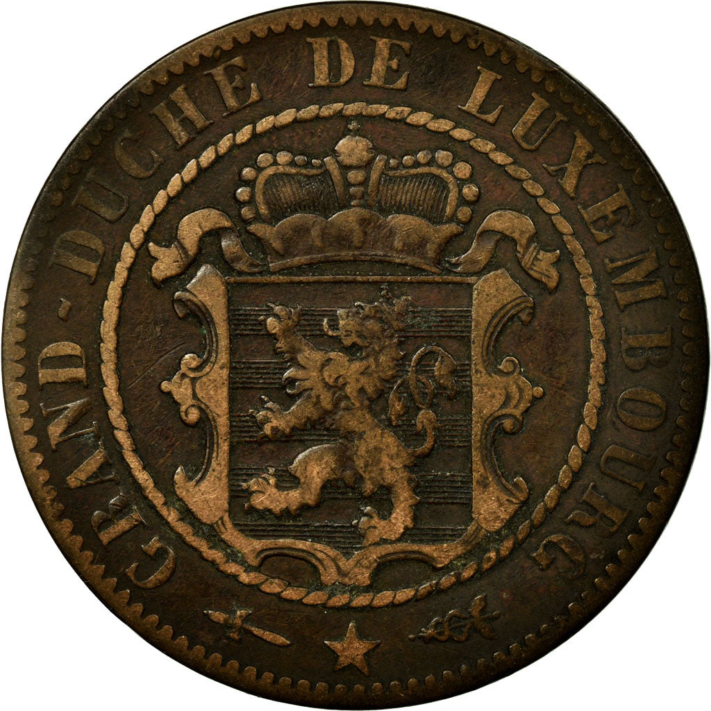 Moneta, Luksemburg, William III, 10 Centimes, 1854, Utrecht, VF(30-35), Bronze