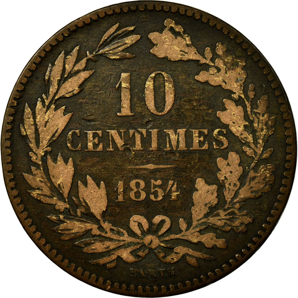 Moneta, Luksemburg, William III, 10 Centimes, 1854, Utrecht, VF(30-35), Bronze