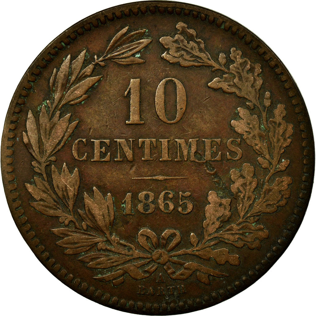 Coin, Luxembourg, William III, 10 Centimes, 1865, Paris, EF(40-45), Bronze