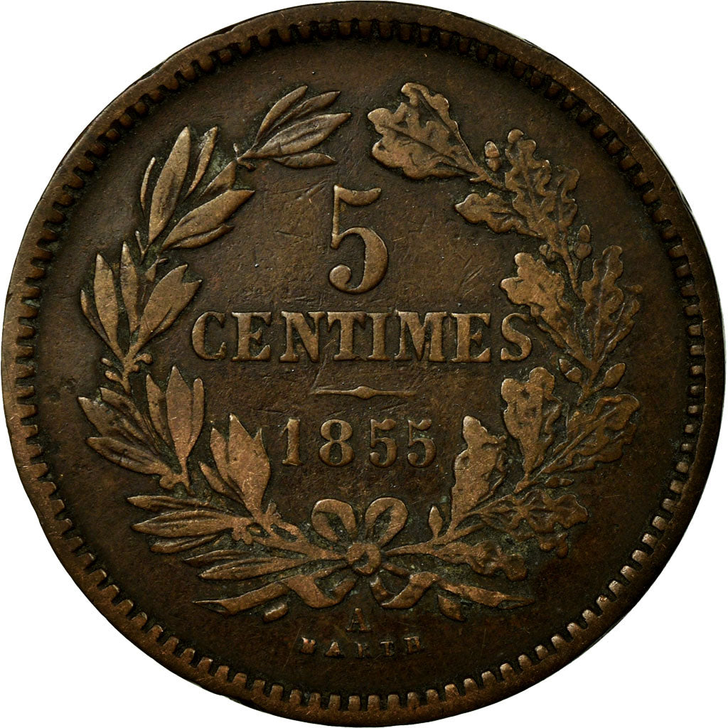 Münze, Luxemburg, William III, 5 Centimes, 1855, Paris, SS, Bronze, KM:22.2
