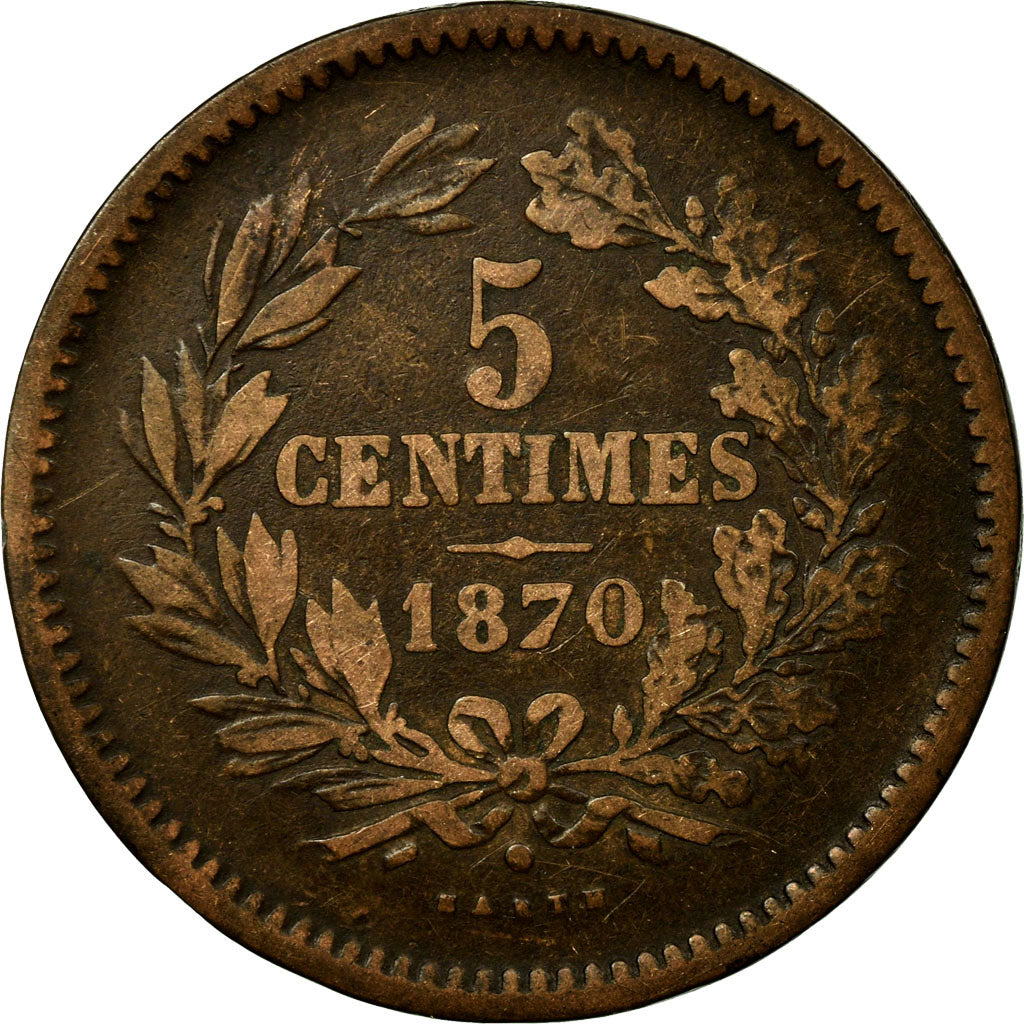 Coin, Luxembourg, William III, 5 Centimes, 1870, Utrecht, VF(30-35), Bronze