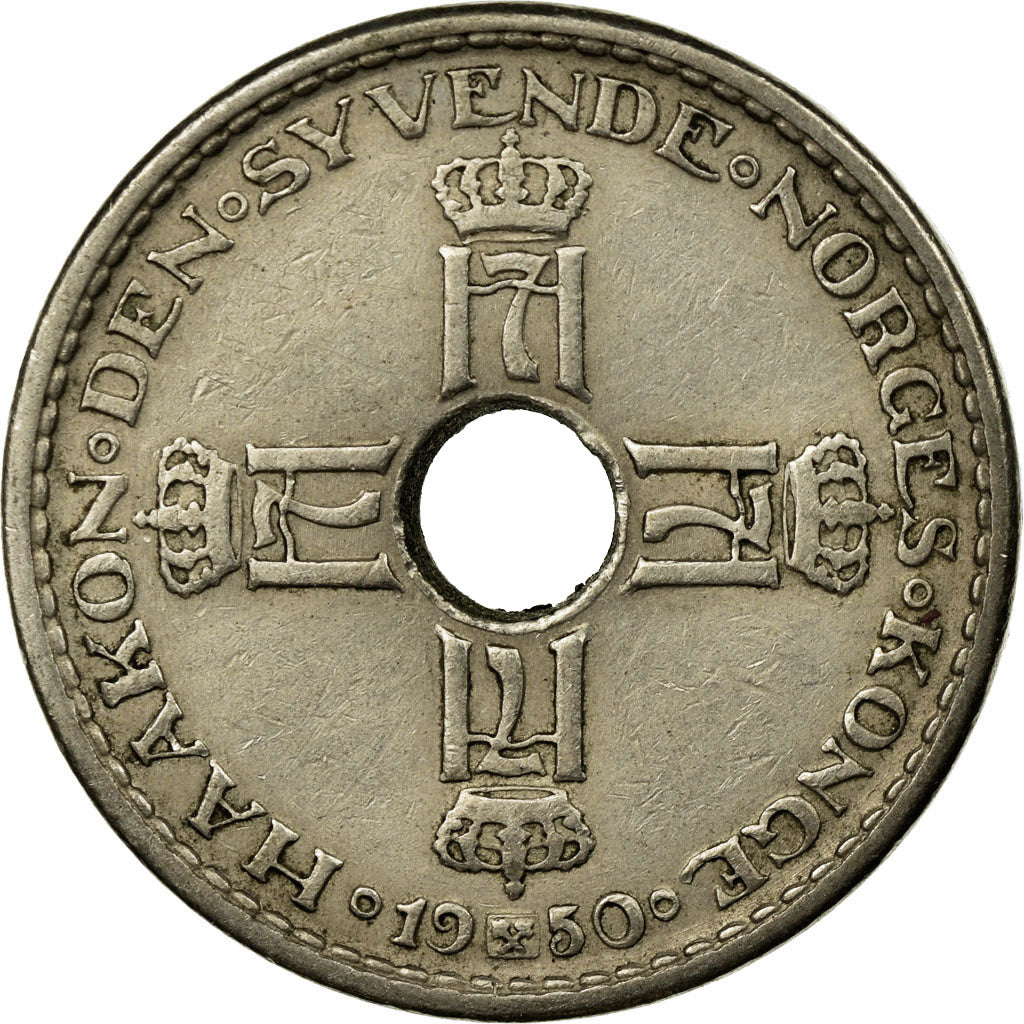 Munten, Noorwegen, Haakon VII, Krone, 1950, ZF, Copper-nickel, KM:385