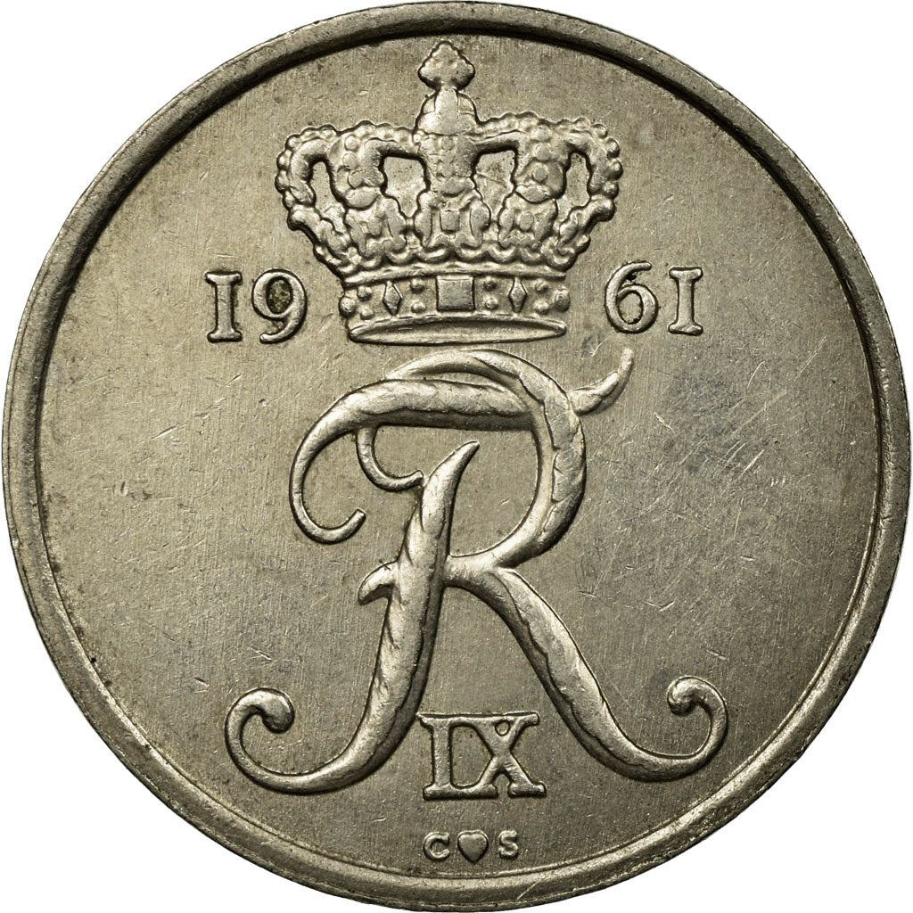 Coin, Denmark, Frederik IX, 25 Öre, 1961, Copenhagen, EF(40-45), Copper-nickel