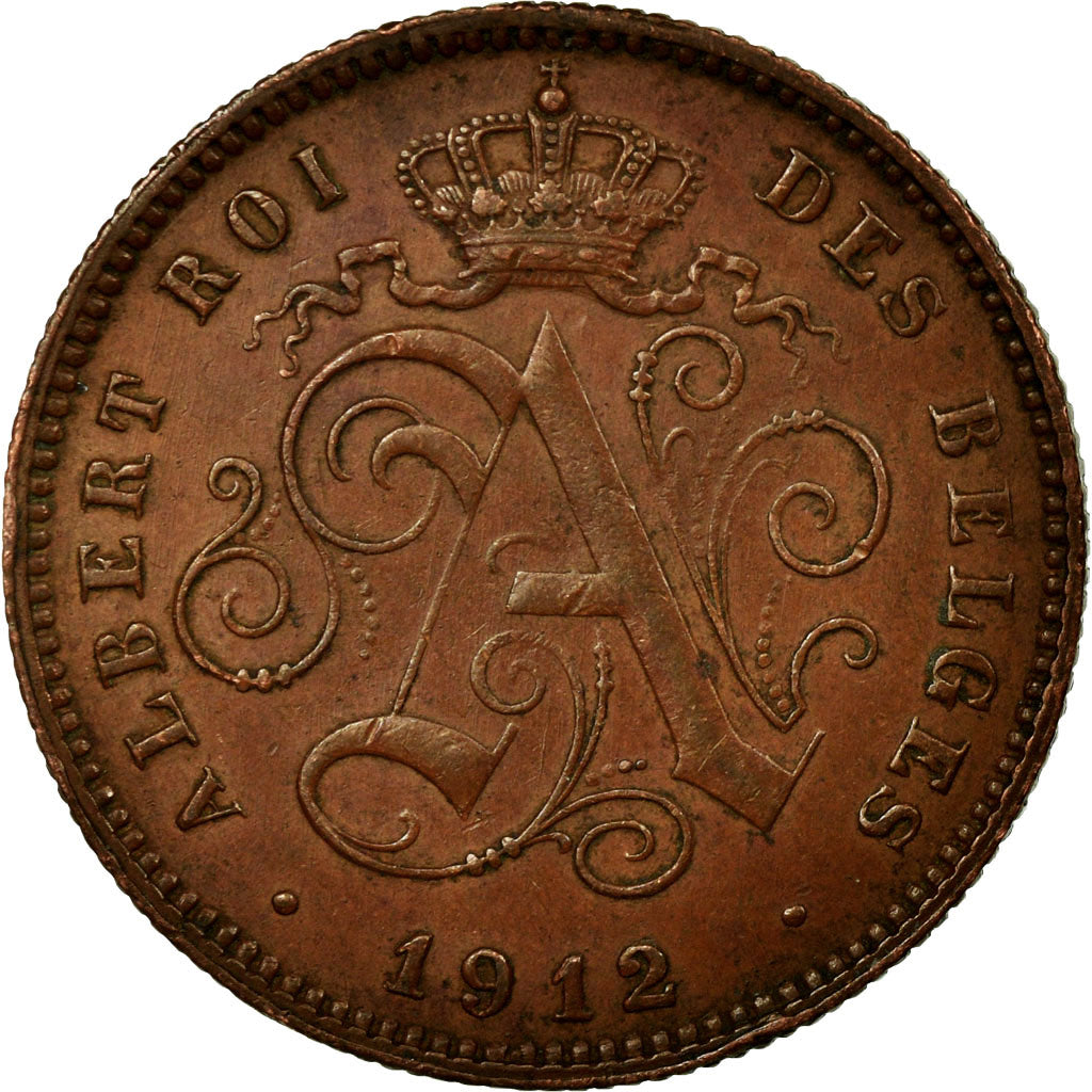 Münze, Belgien, Albert I, 2 Centimes, 1912, SS, Kupfer, KM:64
