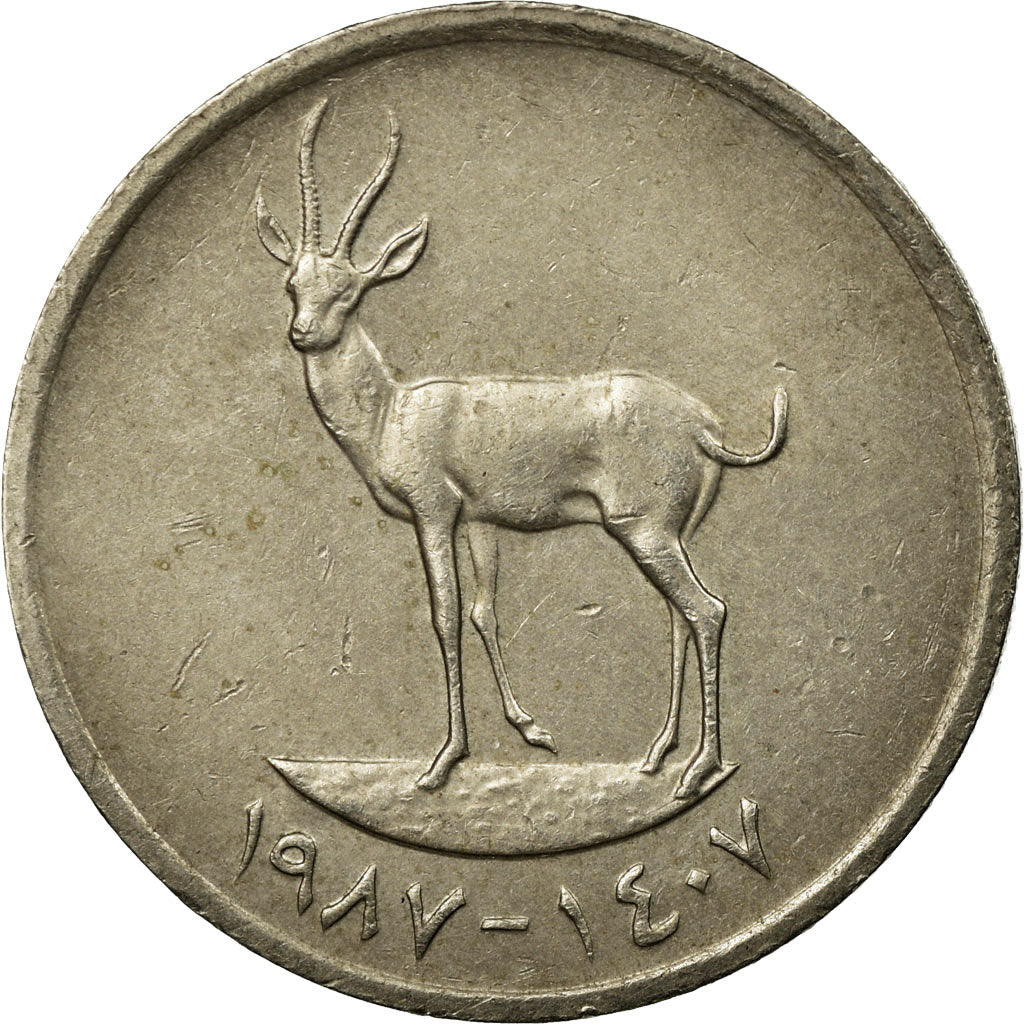 Coin, United Arab Emirates, 25 Fils, 1987/AH1407, British Royal Mint, EF(40-45)