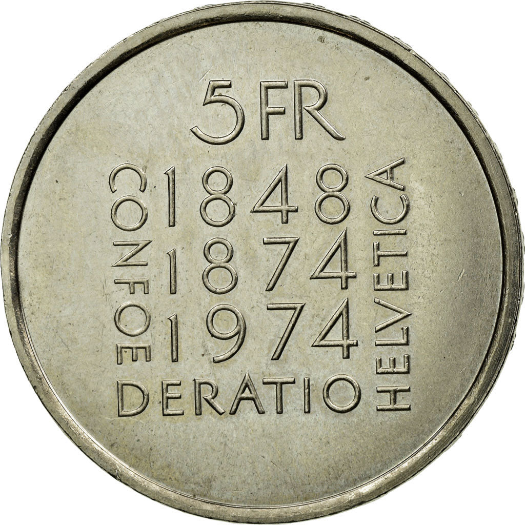 Coin, Switzerland, 5 Francs, 1974, Bern, EF(40-45), Copper-nickel, KM:52