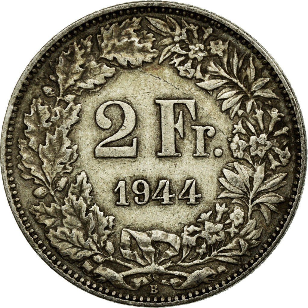 Coin, Switzerland, 2 Francs, 1944, Bern, VF(30-35), Silver, KM:21