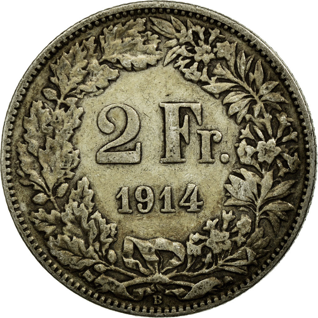 Coin, Switzerland, 2 Francs, 1914, Bern, VF(30-35), Silver, KM:21