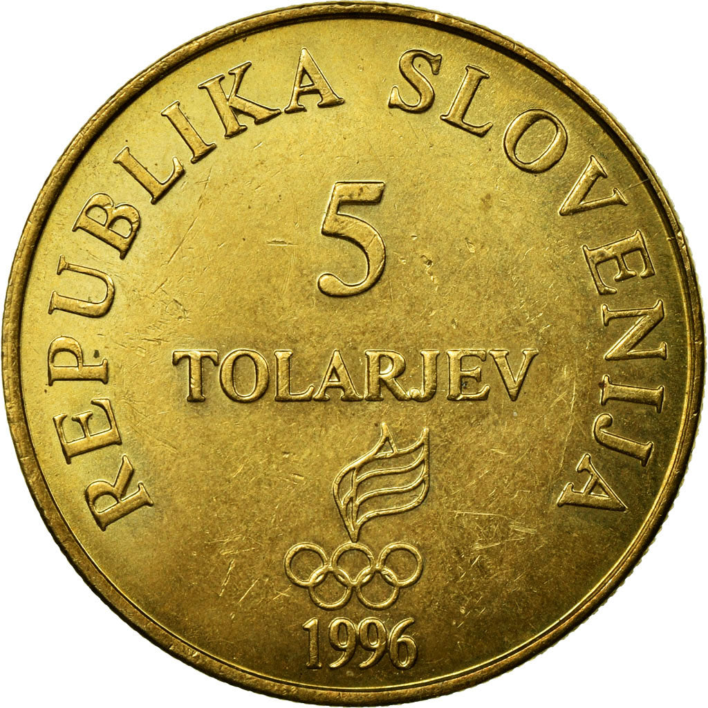Coin, Slovenia, 5 Tolarjev, 1996, EF(40-45), Nickel-brass, KM:33