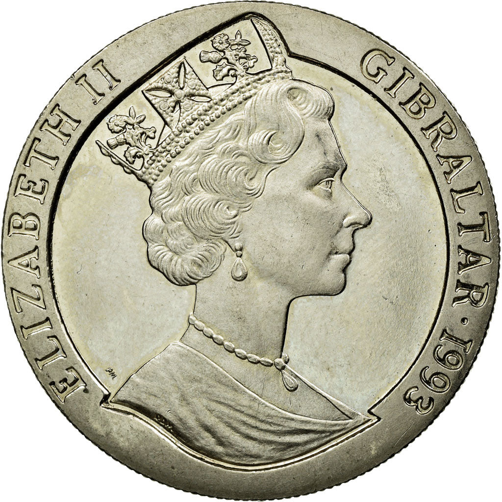 Coin, Gibraltar, Elizabeth II, Crown, 1993, EF(40-45), Copper-nickel, KM:144