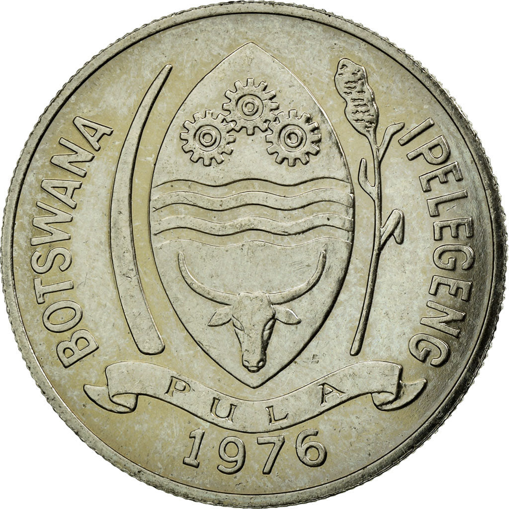 Coin, Botswana, 10 Thebe, 1976, British Royal Mint, AU(55-58), Copper-nickel