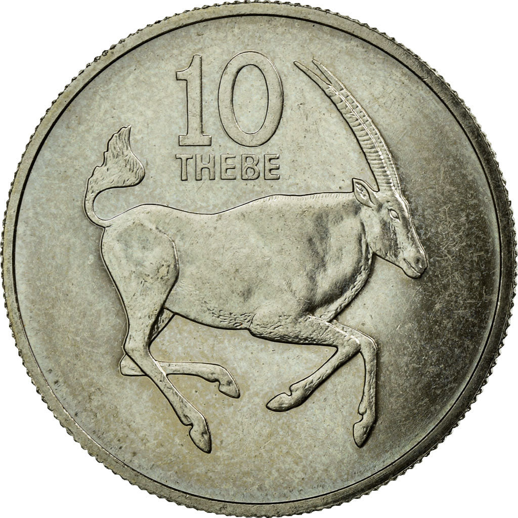 Coin, Botswana, 10 Thebe, 1976, British Royal Mint, AU(55-58), Copper-nickel