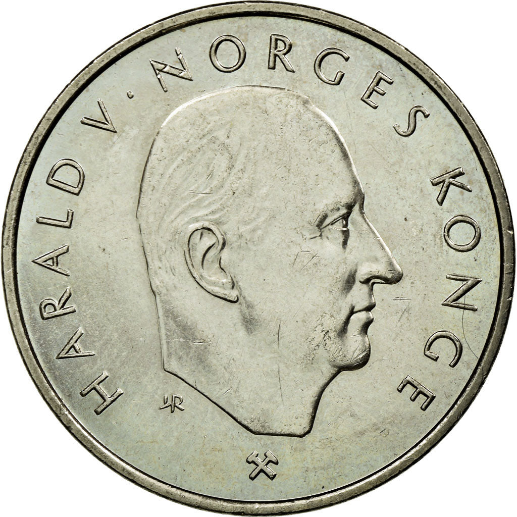 Coin, Norway, Harald V, 5 Kroner, 1995, EF(40-45), Copper-nickel, KM:456