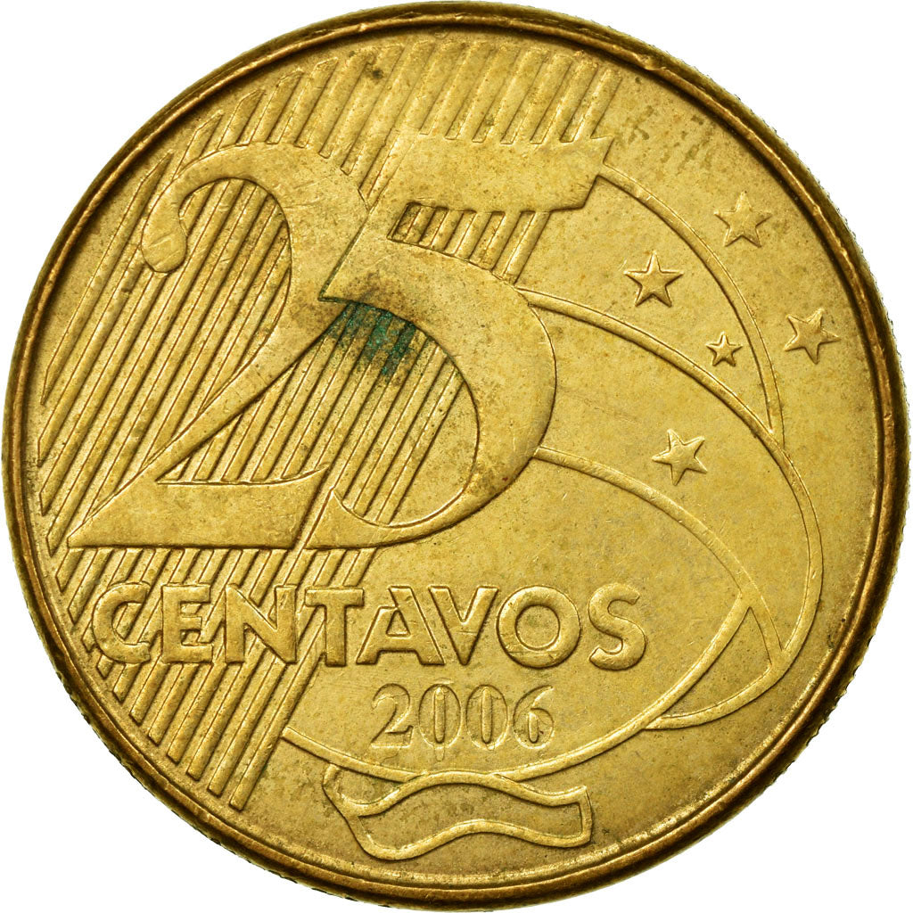 Moneta, Brasile, 25 Centavos, 2006, MB+, Acciaio placcato in bronzo, KM:650