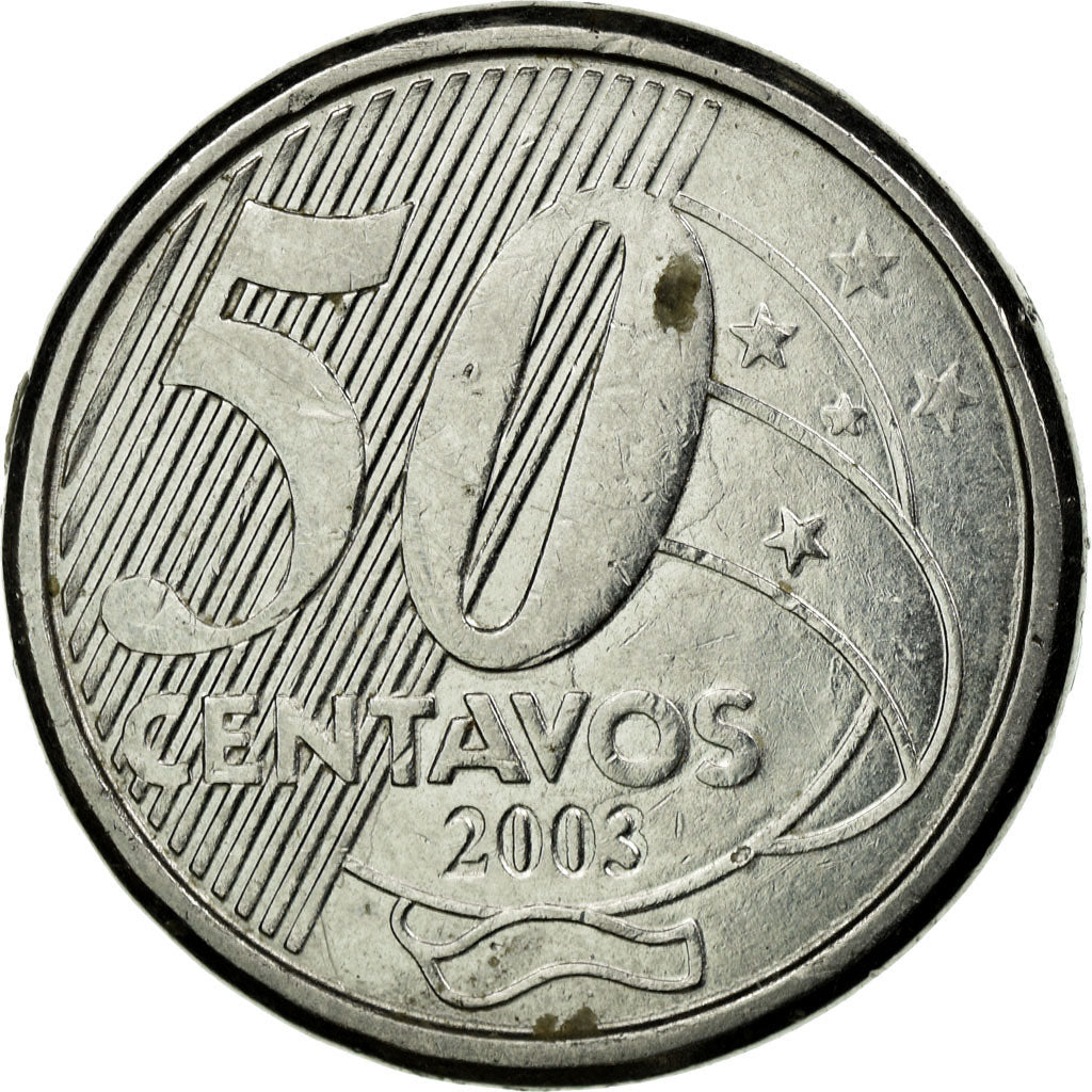 Moneta, Brasile, 50 Centavos, 2003, MB+, Acciaio inossidabile, KM:651a