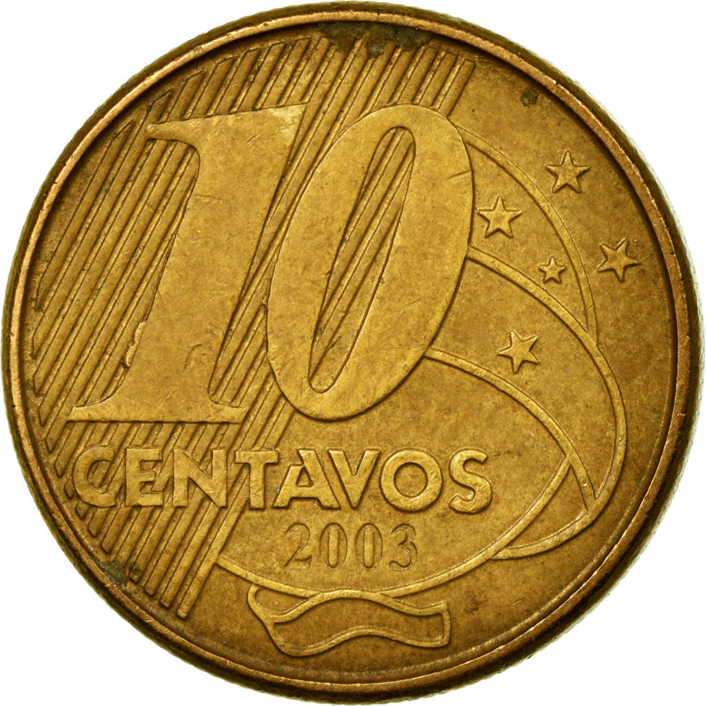 Moneta, Brasile, 10 Centavos, 2003, MB+, Acciaio placcato in bronzo, KM:649.2