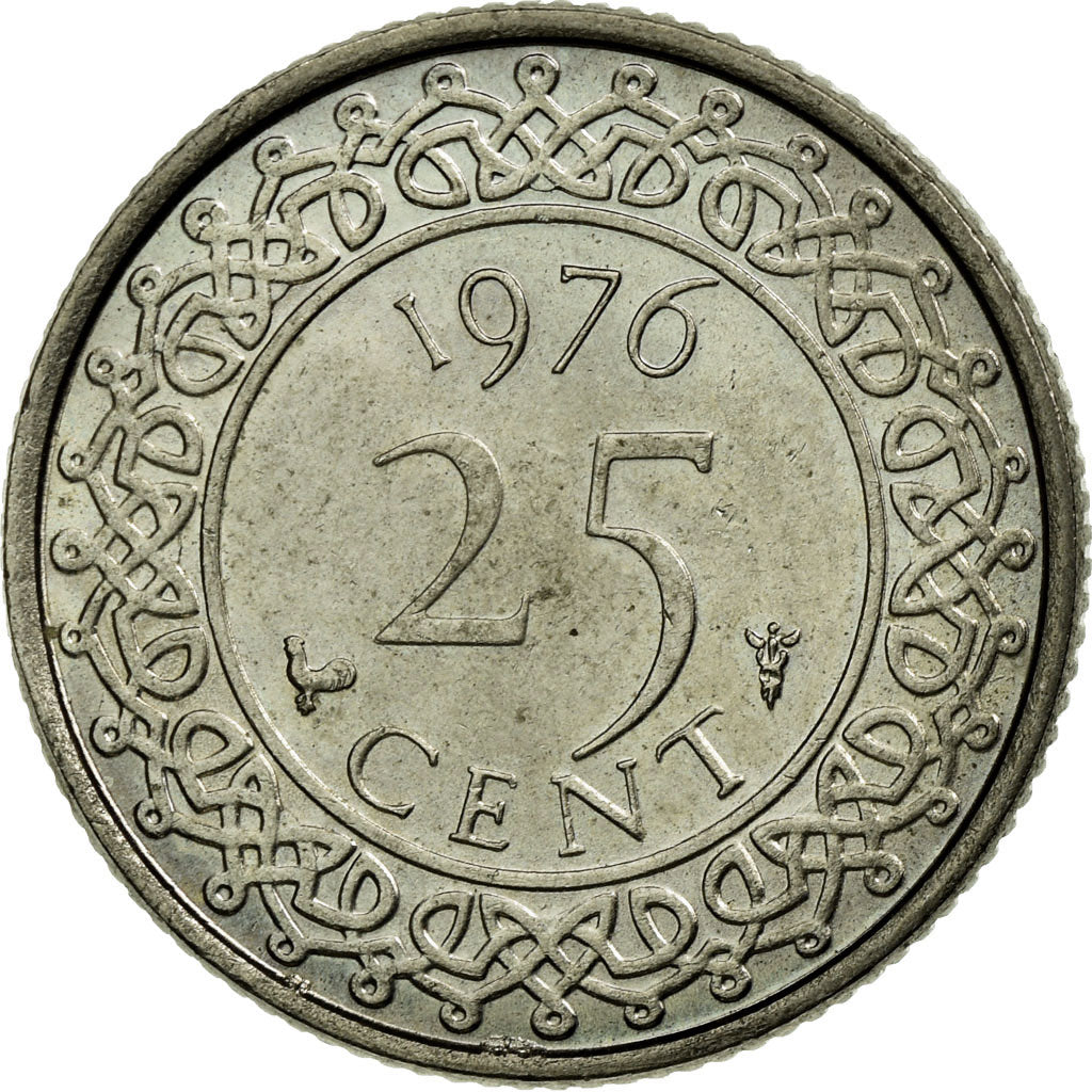 Coin, Surinam, 25 Cents, 1976, EF(40-45), Copper-nickel, KM:14