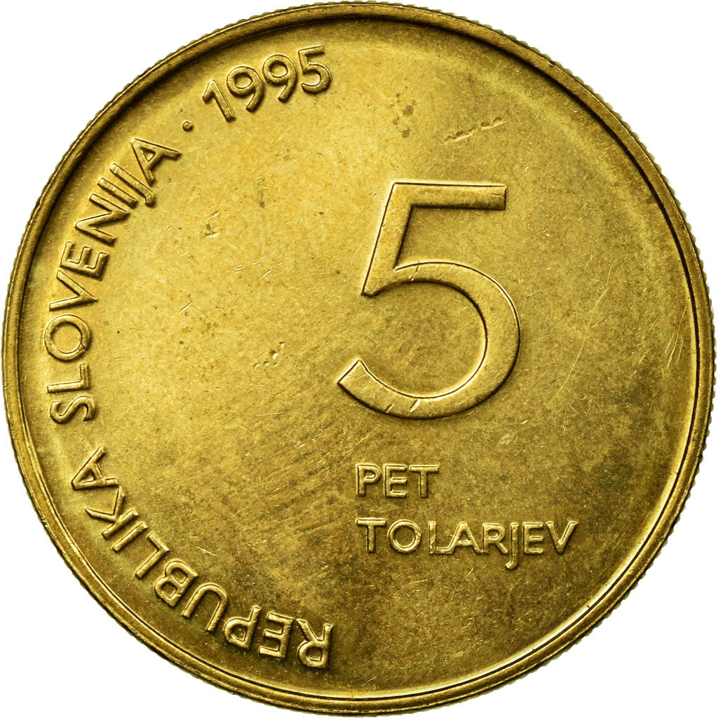 Moneda, Eslovenia, 5 Tolarjev, 1995, MBC, Níquel - latón, KM:22