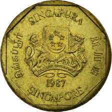 Coin, Singapore, Dollar, 1987, British Royal Mint, VF(30-35), Aluminum-Bronze