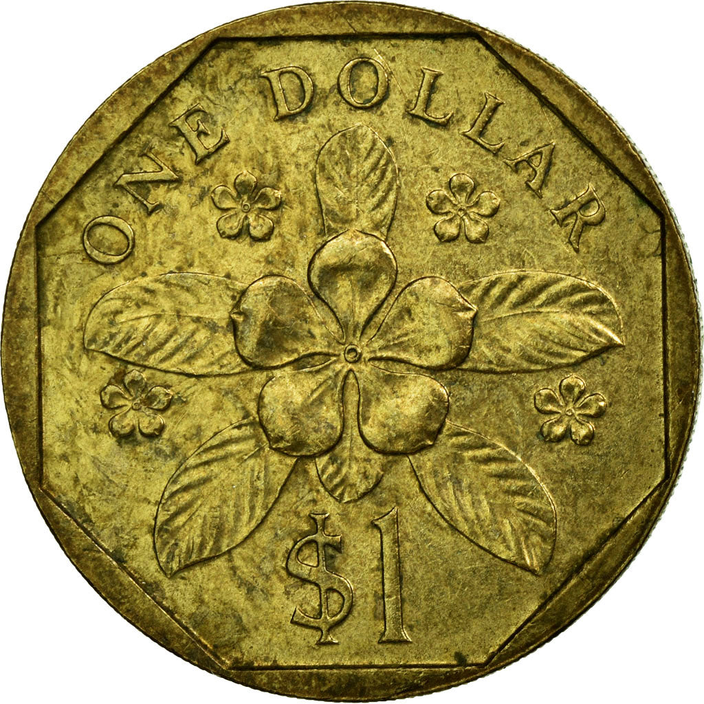 Coin, Singapore, Dollar, 1987, British Royal Mint, VF(30-35), Aluminum-Bronze