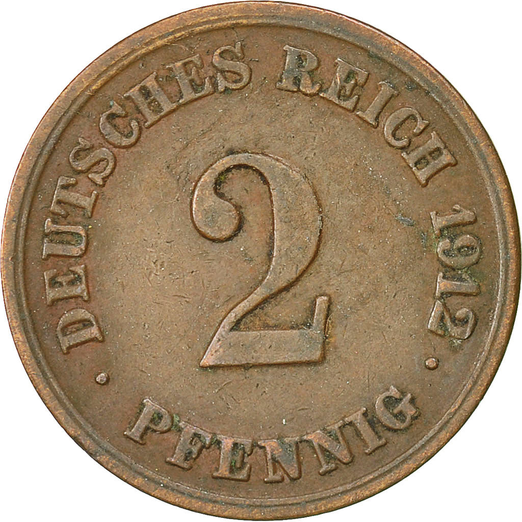 Coin, GERMANY - EMPIRE, Wilhelm II, 2 Pfennig, 1912, Muldenhütten, EF(40-45)