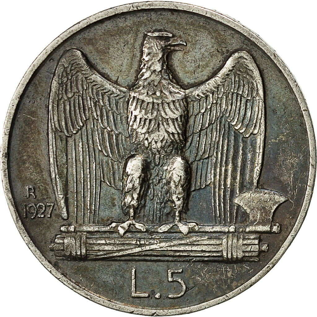 Coin, Italy, Vittorio Emanuele III, 5 Lire, 1927, Rome, VF(20-25), Silver