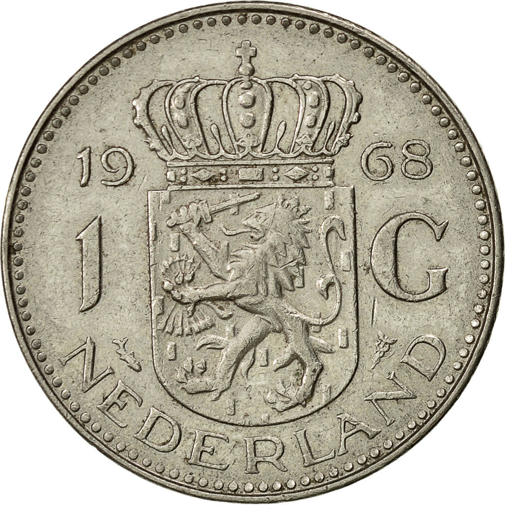 Moneda, Países Bajos, Juliana, Gulden, 1968, BC+, Níquel, KM:184a