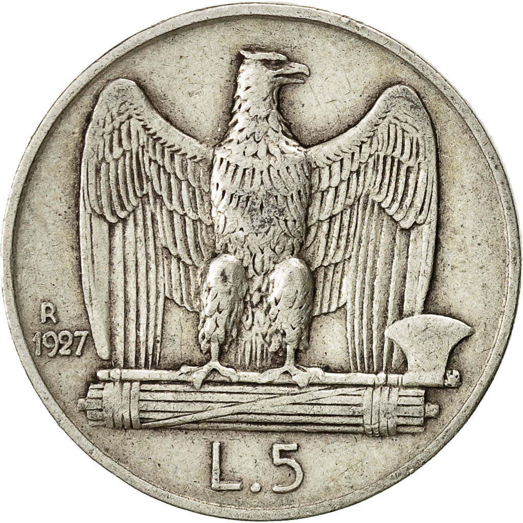 Italy, Vittorio Emanuele III, 5 Lire, 1927, Rome, EF(40-45), Silver, KM:67.1