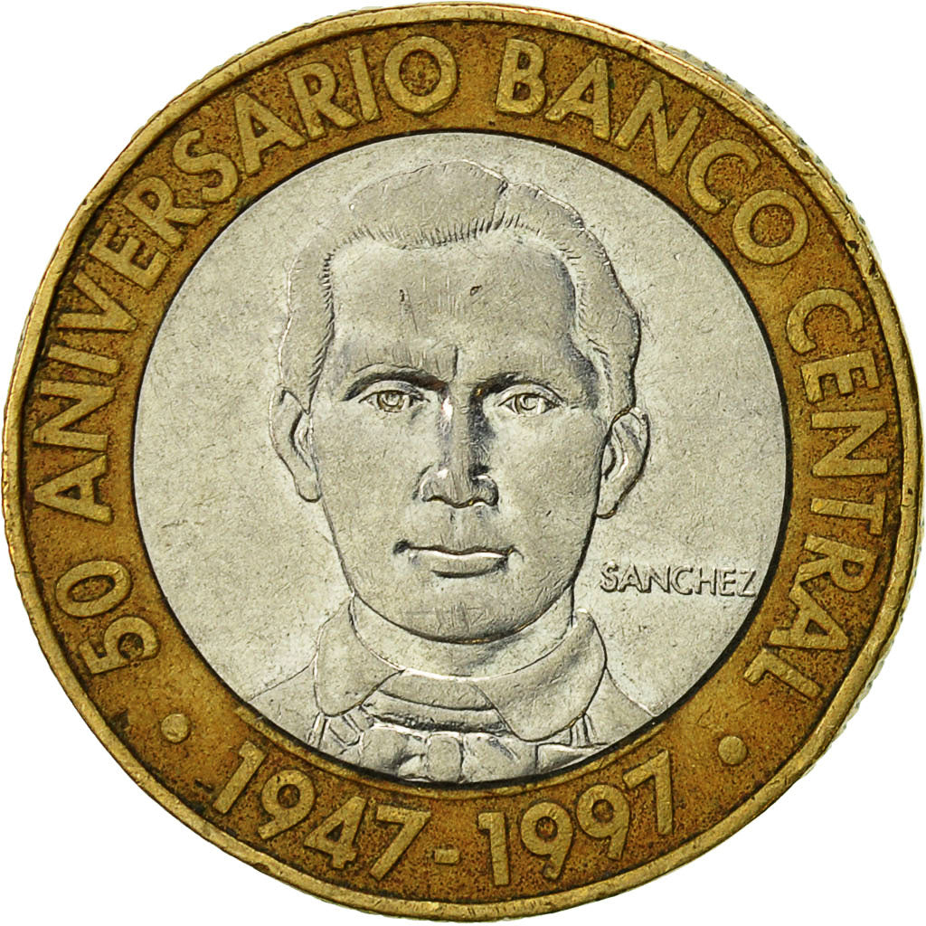 Munten, Dominicaanse Republiek, 5 Pesos, 1997, FR, Bi-Metallic, KM:88