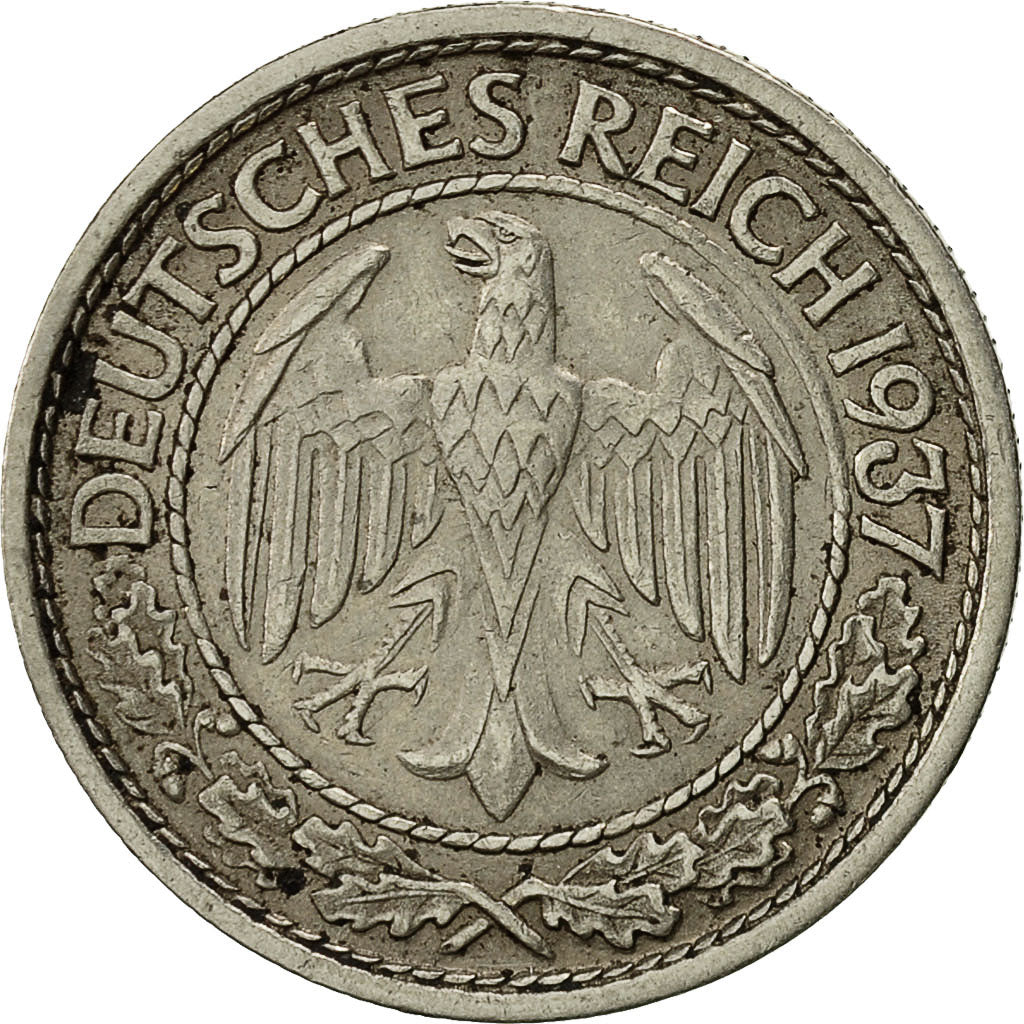 Coin, GERMANY, WEIMAR REPUBLIC, 50 Reichspfennig, 1937, Munich, VF(20-25)
