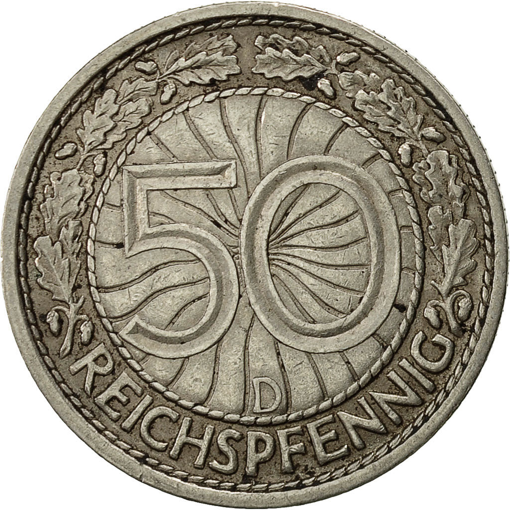 Coin, GERMANY, WEIMAR REPUBLIC, 50 Reichspfennig, 1937, Munich, VF(20-25)
