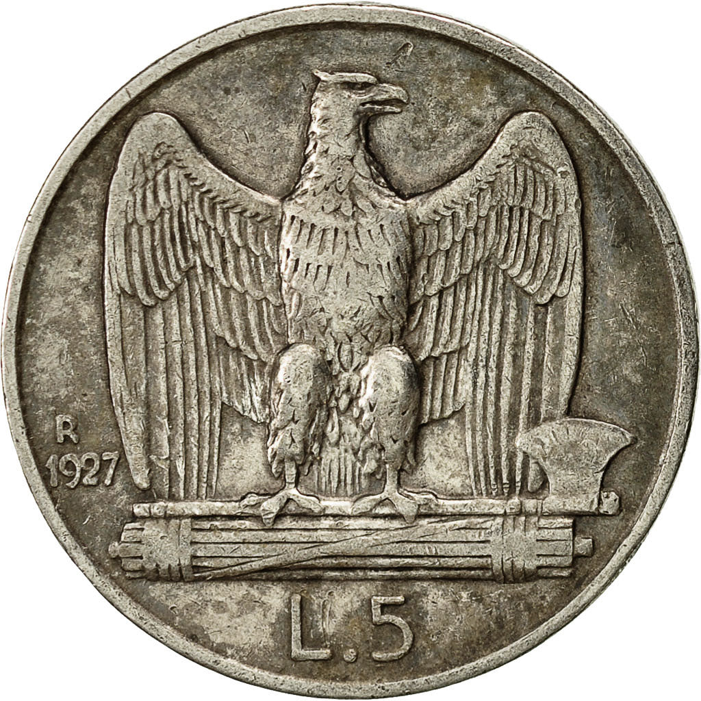 Coin, Italy, Vittorio Emanuele III, 5 Lire, 1927, Rome, VF(20-25), Silver