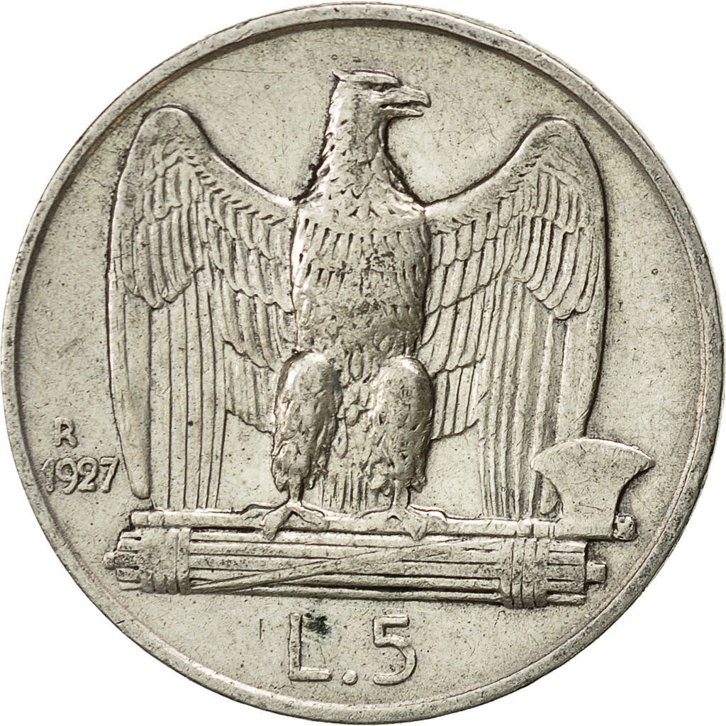 Coin, Italy, Vittorio Emanuele III, 5 Lire, 1927, Rome, VF(20-25), Silver