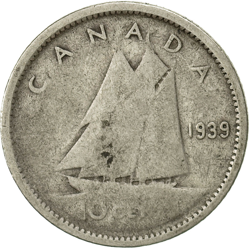 Monnaie, Canada, George VI, 10 Cents, 1939, Royal Canadian Mint, Ottawa, B+