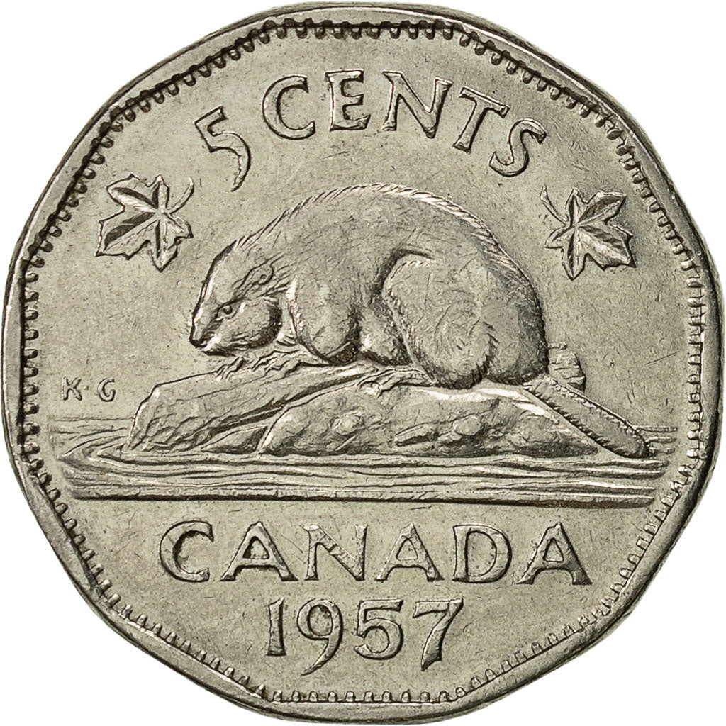 Coin, Canada, Elizabeth II, 5 Cents, 1957, Royal Canadian Mint, Ottawa
