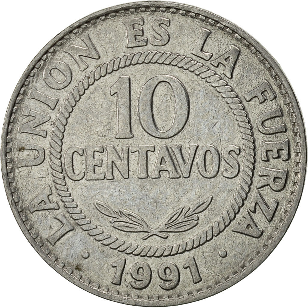 Coin, Bolivia, 10 Centavos, 1991, VF(30-35), Stainless Steel, KM:202