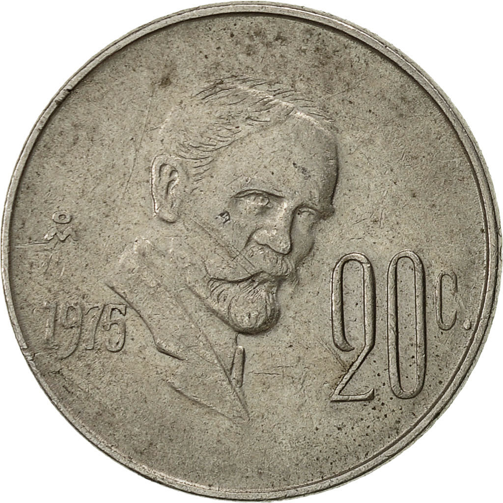 Moneta, Messico, 20 Centavos, 1975, Mexico City, MB, Rame-nichel, KM:442