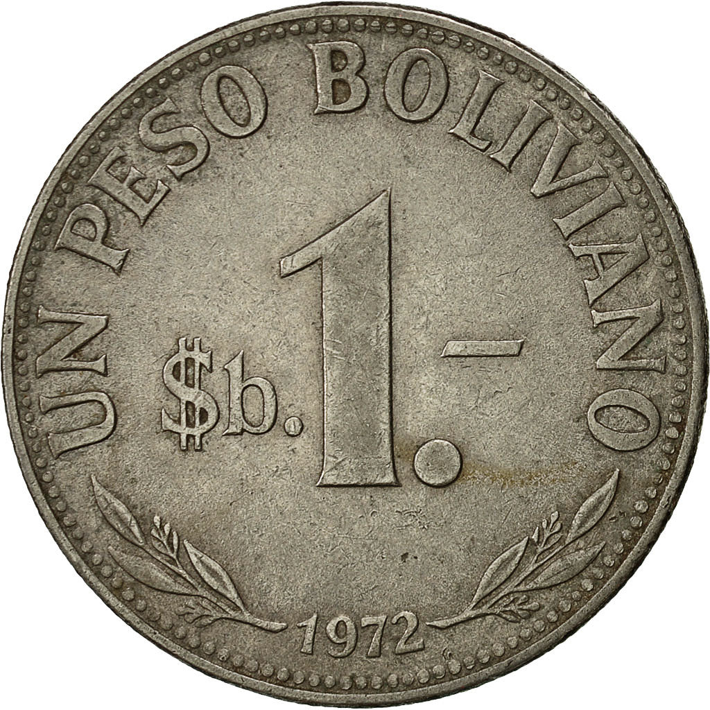 Moneta, Bolivia, Peso Boliviano, 1972, MB, Acciaio ricoperto in nichel, KM:192