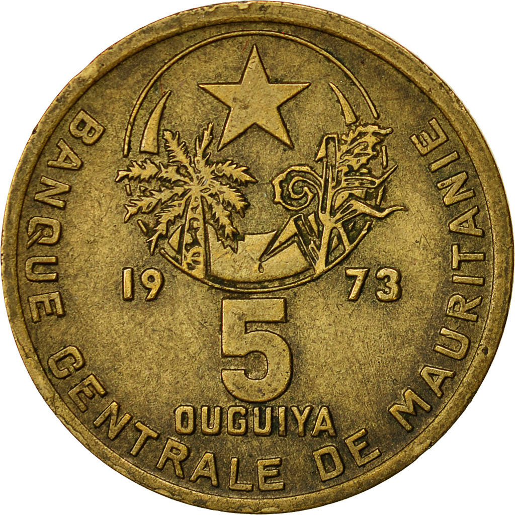 Mauritania, 5 Ouguiya, 1973, VF(20-25), Aluminum-Bronze, KM:3