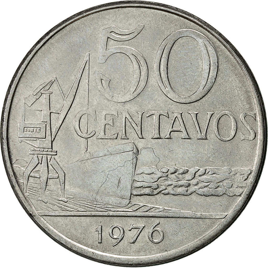Moneta, Brasile, 50 Centavos, 1976, MB+, Acciaio inossidabile, KM:580b