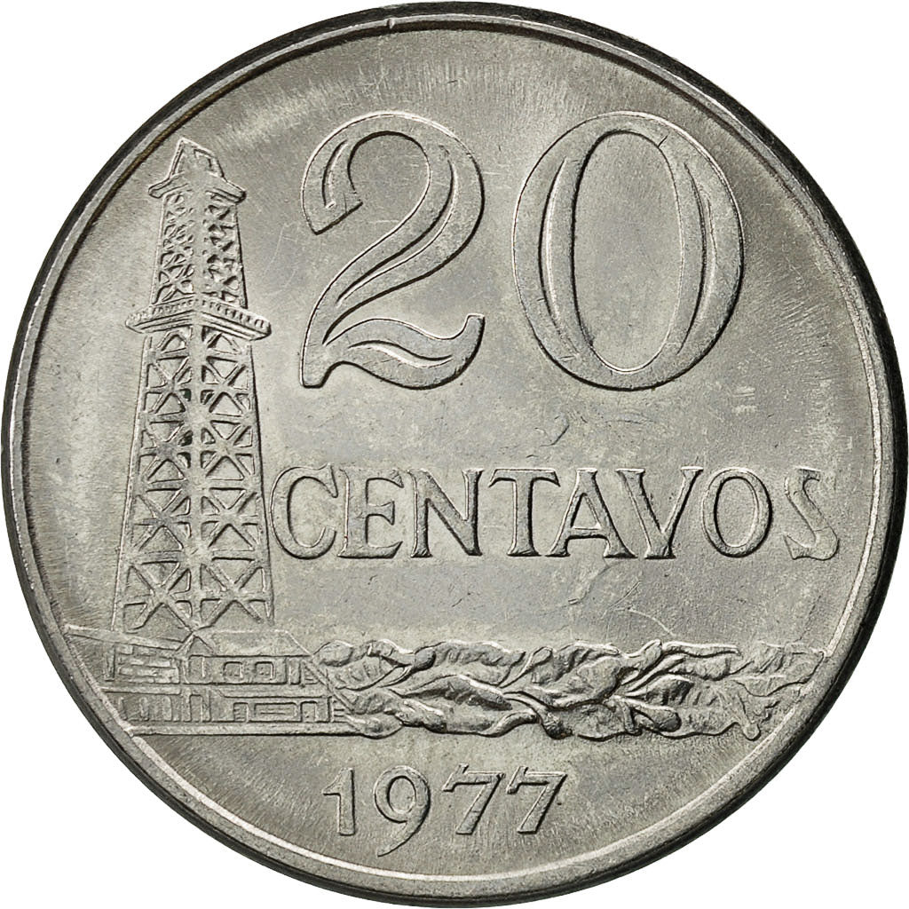 Moneta, Brasile, 20 Centavos, 1977, MB+, Acciaio inossidabile, KM:579.1a
