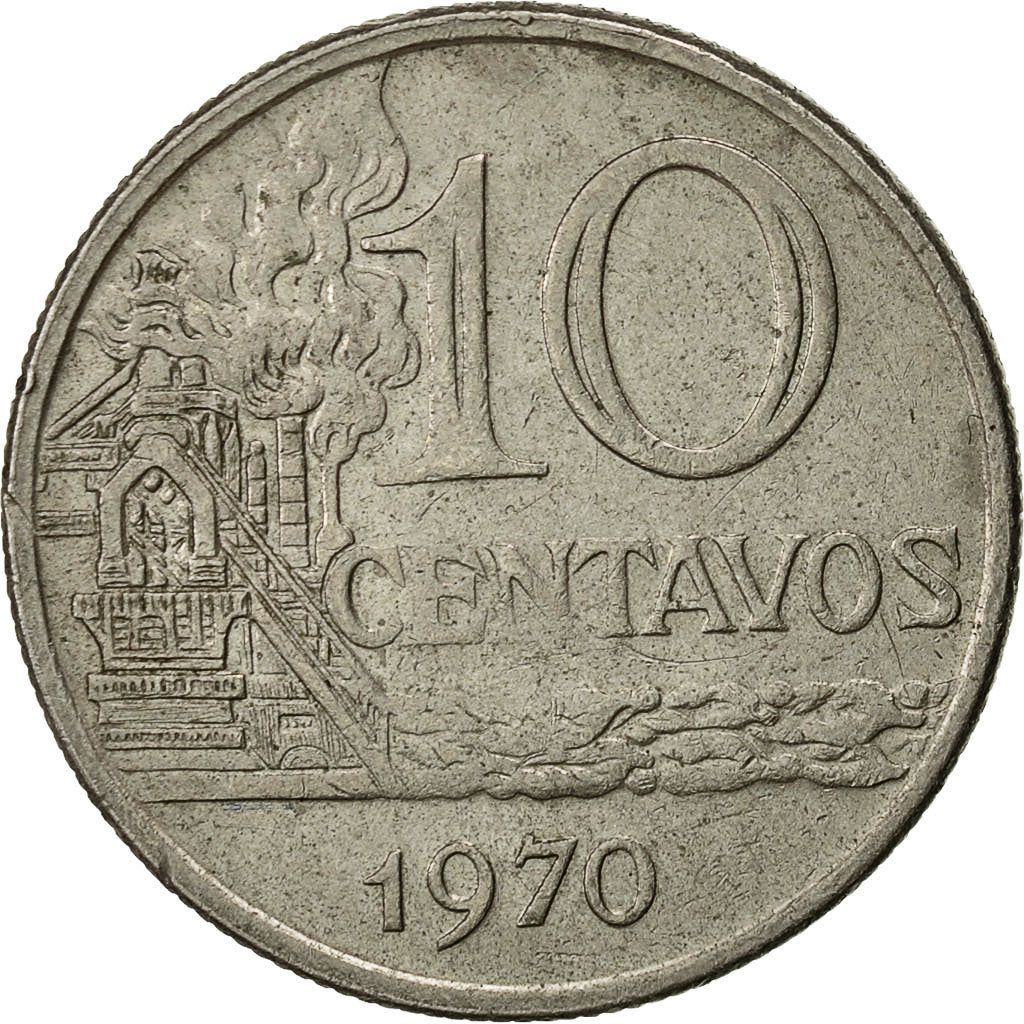 Moneta, Brasile, 10 Centavos, 1970, MB, Rame-nichel, KM:578.2